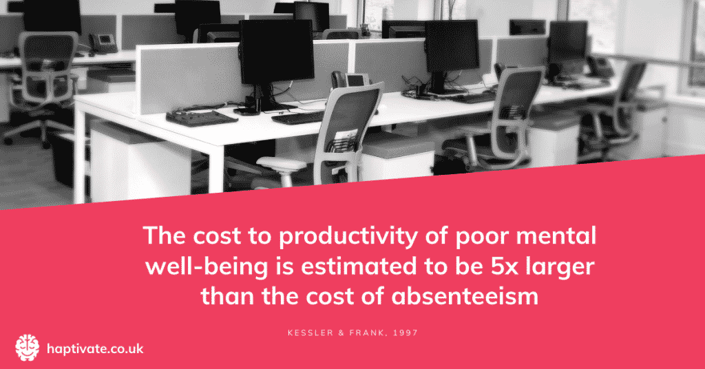 Infographic: The cost to productivity of poor mental wellbeing is estimated to be 5x larger than the cost of absenteeism